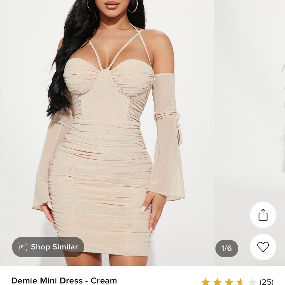 Long sleeve off the shoulder mini dress-cream